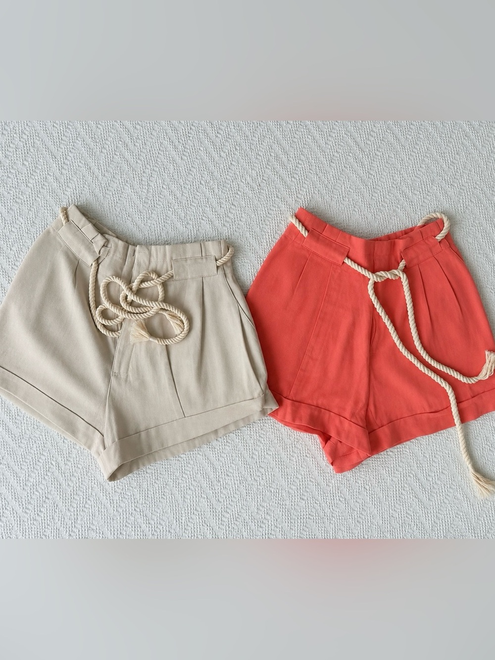 Forever 21 Coral and Beige Rope-Belt High Waist Shorts